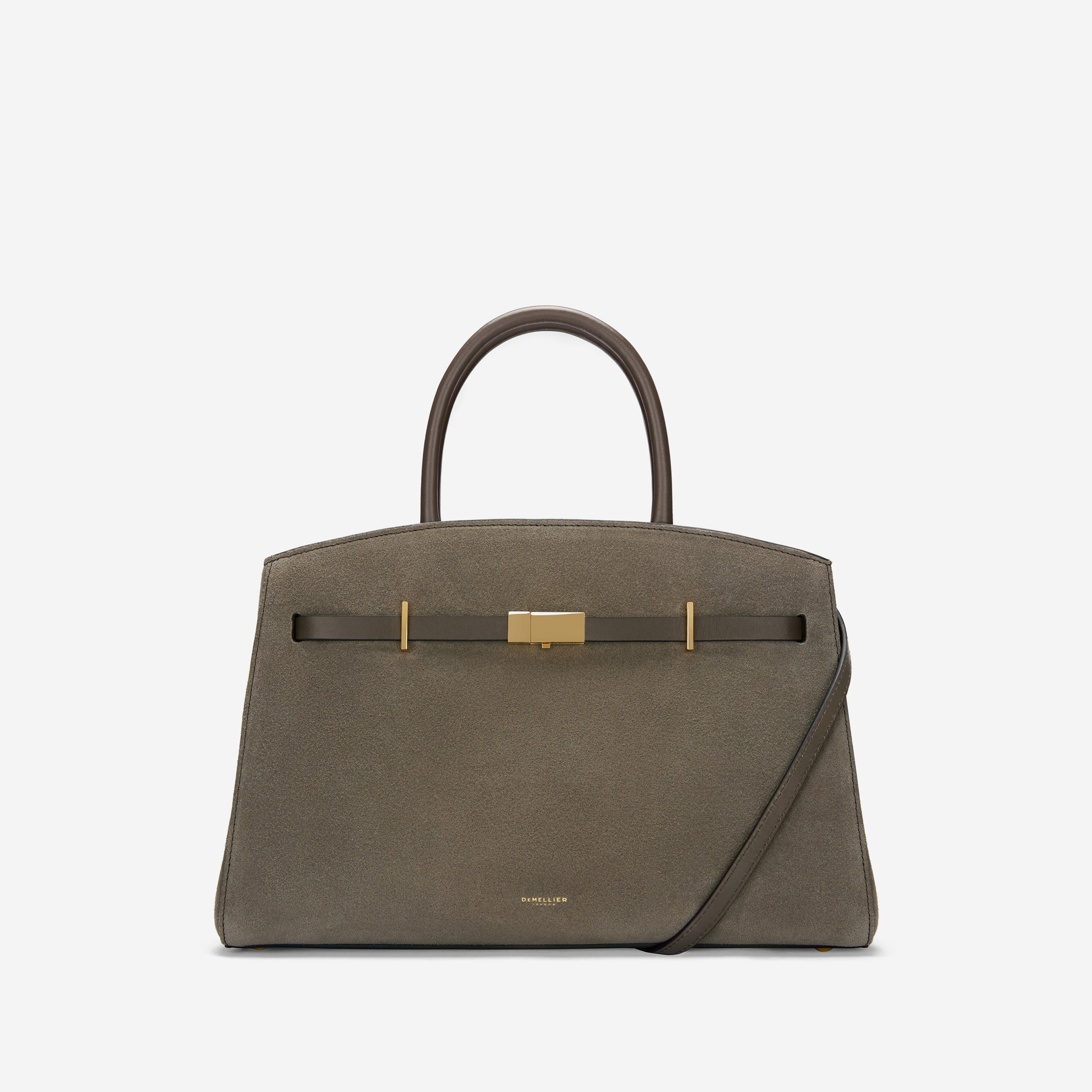 The Midi Hudson | Deep Olive Suede &amp;amp; Deep Olive Smooth | Demellier