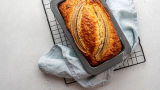 Banana bread in tin