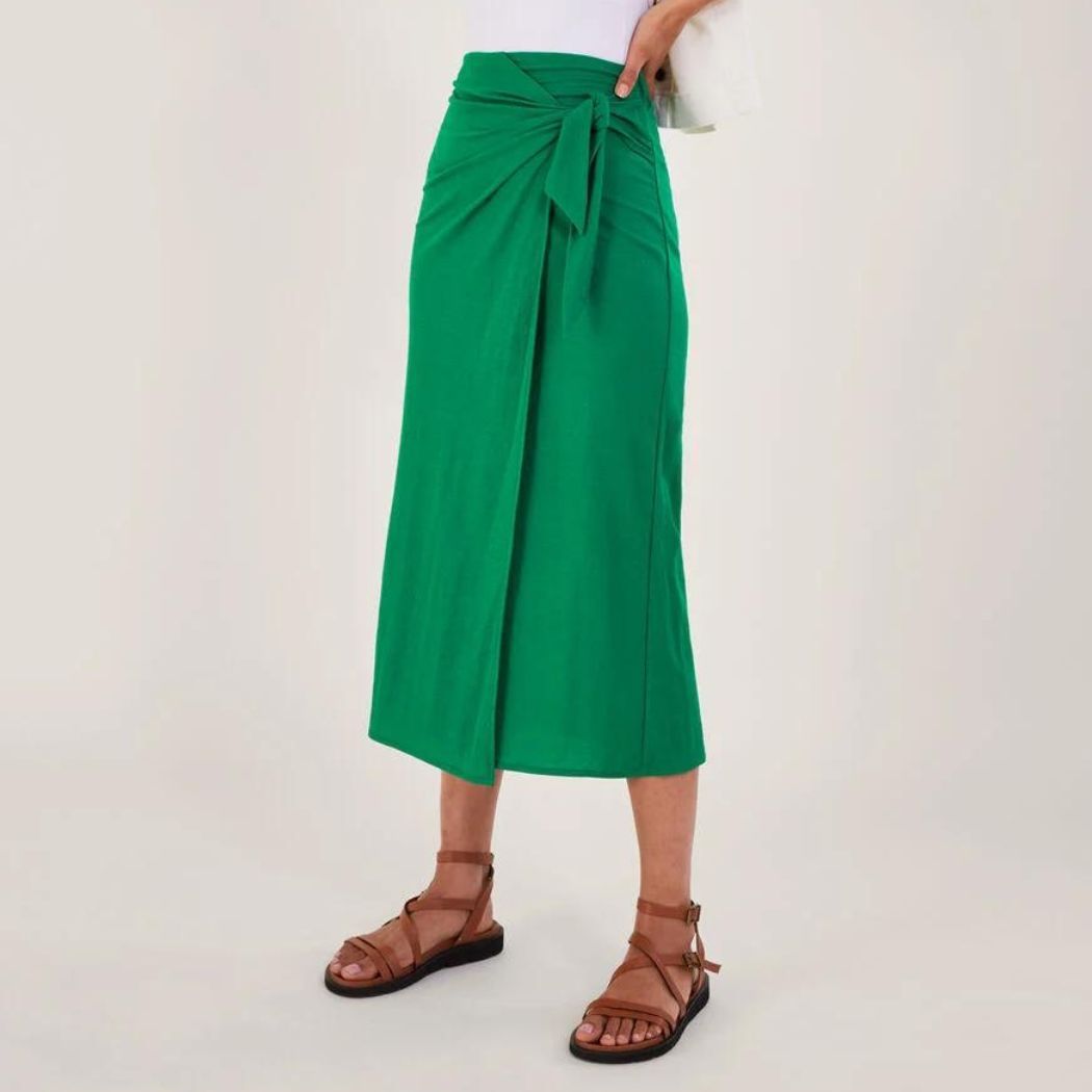 Monsoon Winnie Wrap Midi Skirt in green