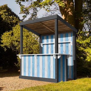 garden wooden bar counter painted in blue and white