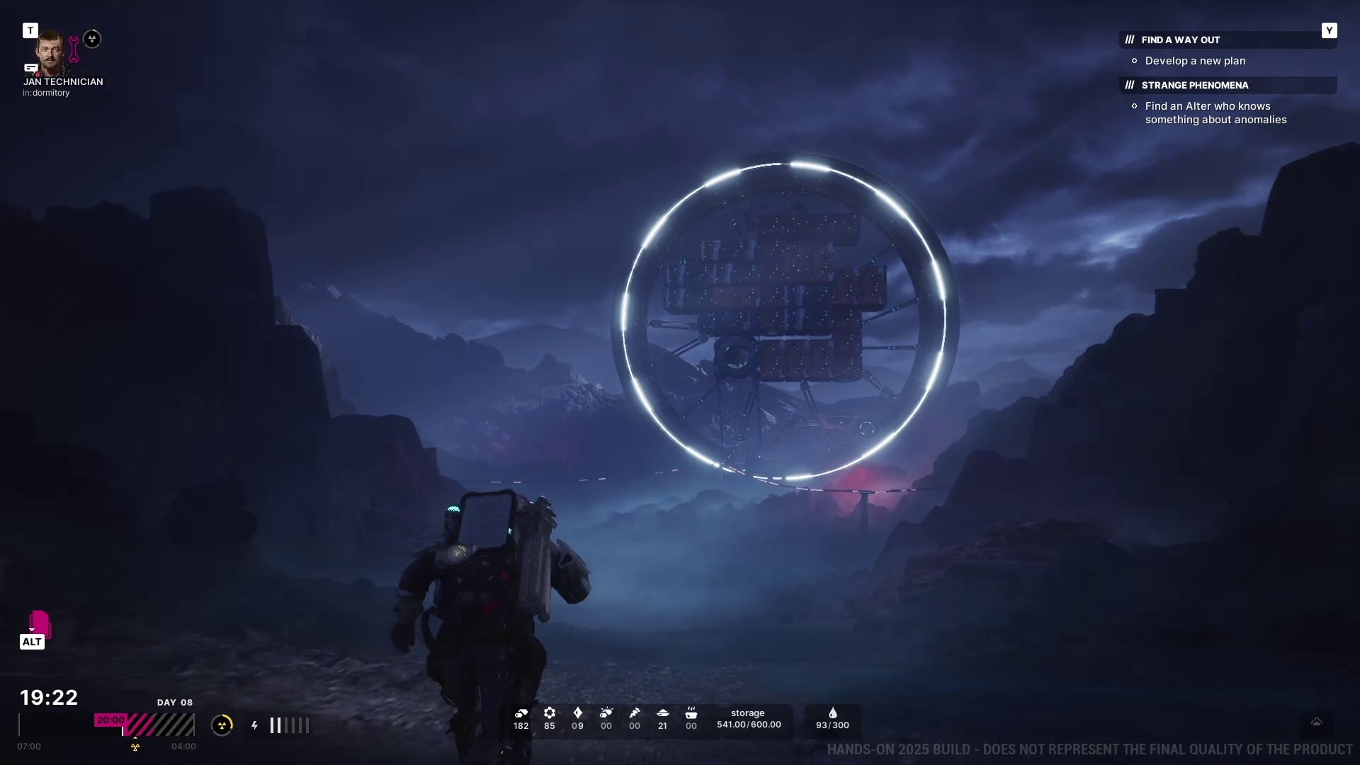 The Alters screenshot of the main protagonist approaching his base in the distance.