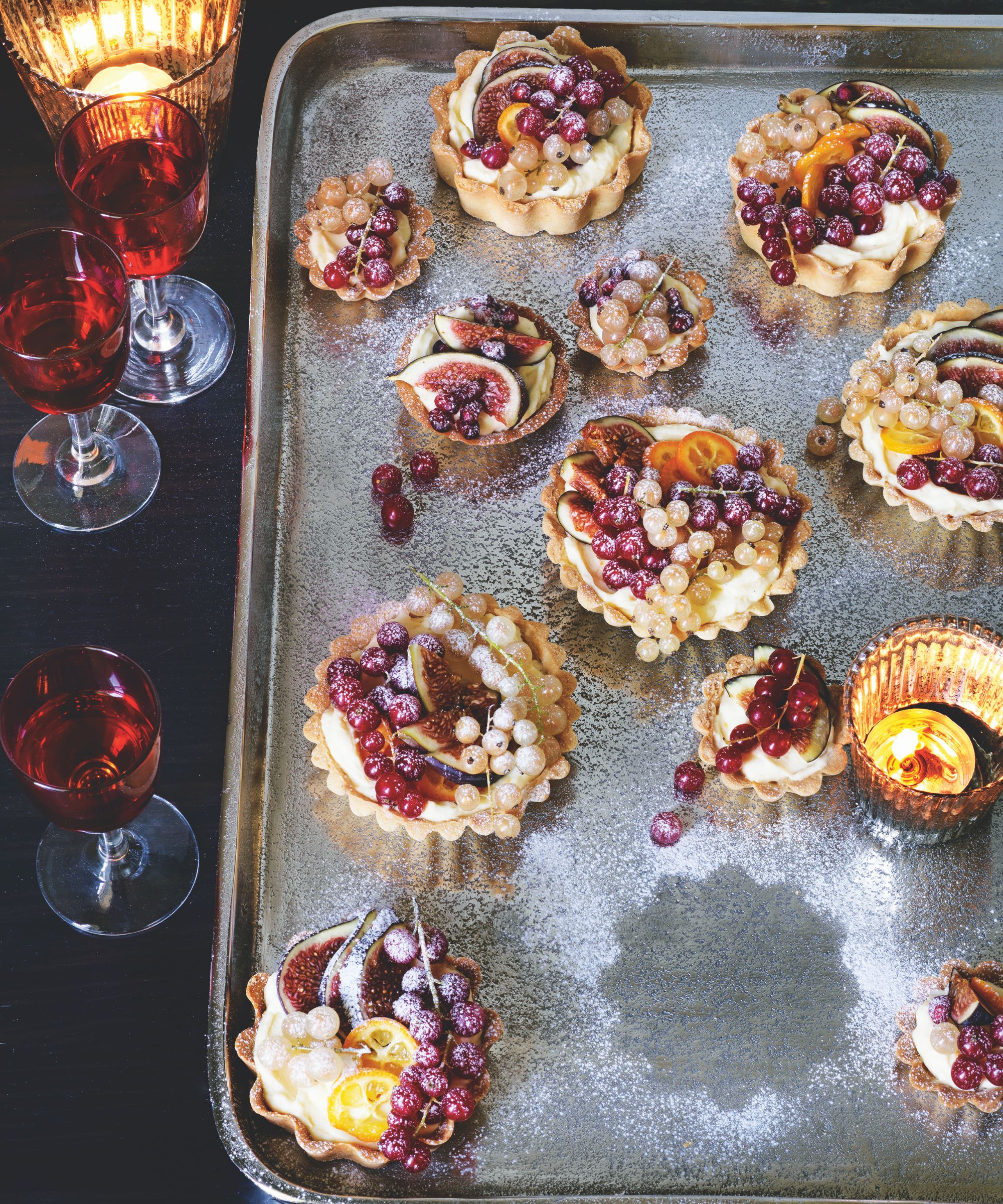Christmas fruit tarts on a baking tray