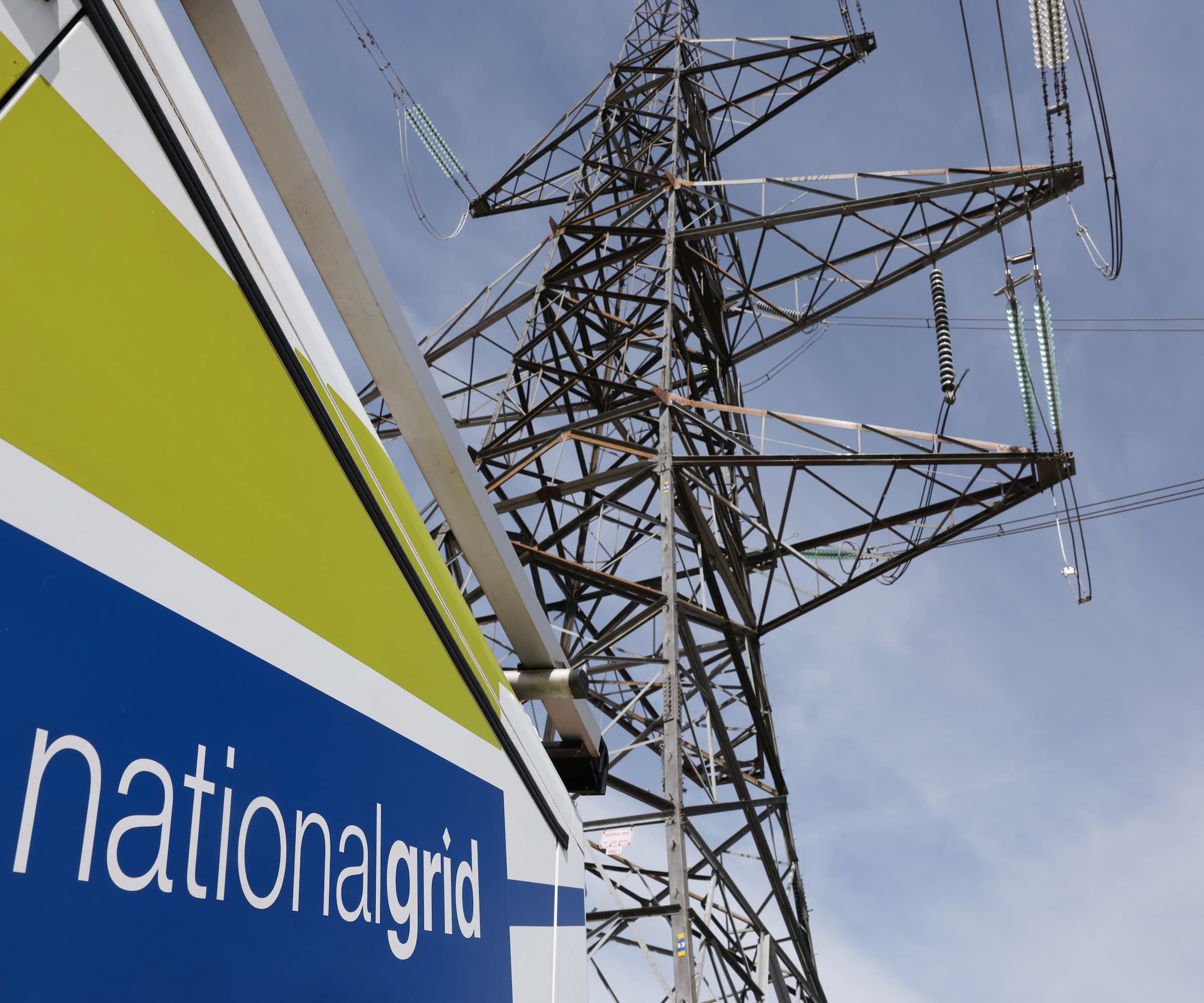 A photograph taken on April 28, 2025 shows electricity pylon stands in the National Grid Training centre in Eakring, central England