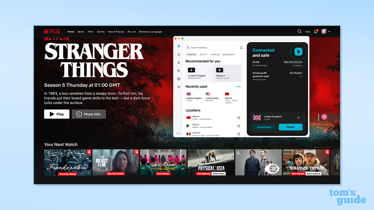 Screengrab of Surfshark unblocking Netflix