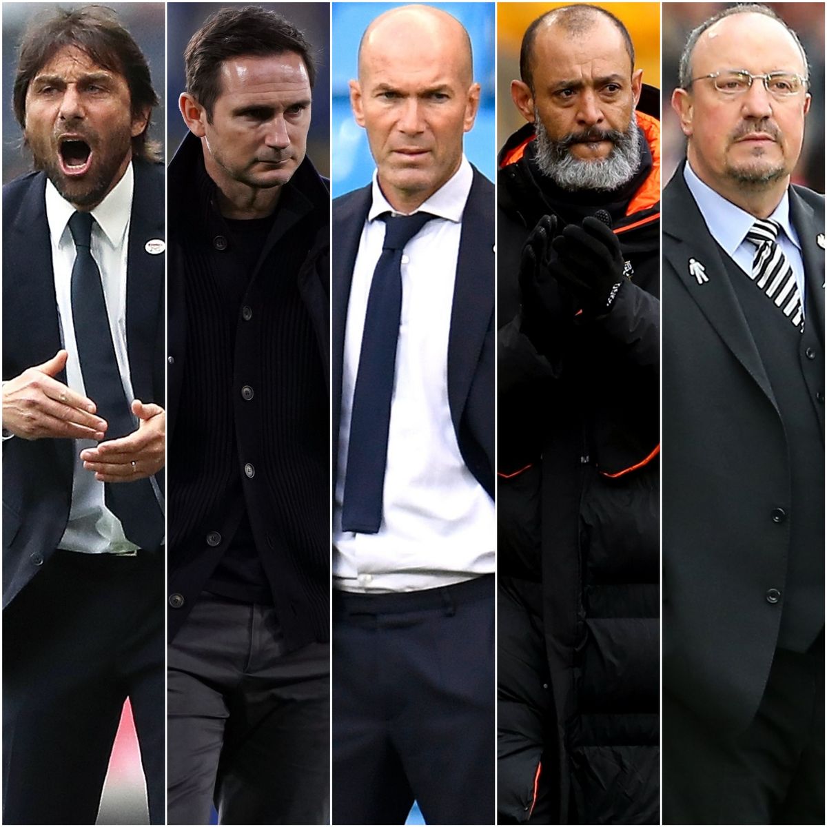 Antonio Conte, Frank Lampard, Zinedine Zidane, Nuno Espirito Santo and Rafael Benitez