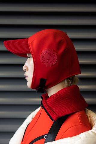 Woman in red hat on profile from Canada Goose MA project