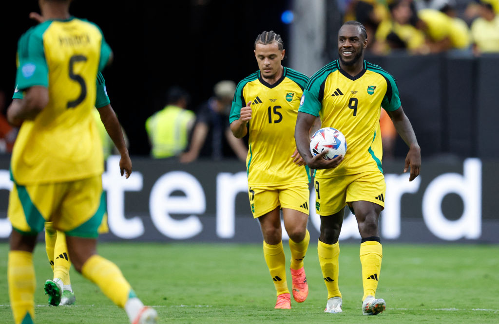 Michail Antonio celebrates scoring for Jamaica