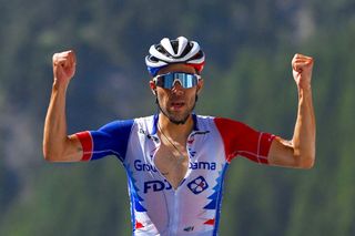 MALBUM, SWITZERLAND - JUNE 18: Thibaut Pinot of France and Team Groupama - FDJ celebrates winning during the 85th Tour de Suisse 2022 - Stage 7 a 194,6km stage from Ambri to Malbun 1560m / #tourdesuisse2022 / #WorldTour / on June 18, 2022 in Malbun, Switzerland. (Photo by Tim de Waele/Getty Images)