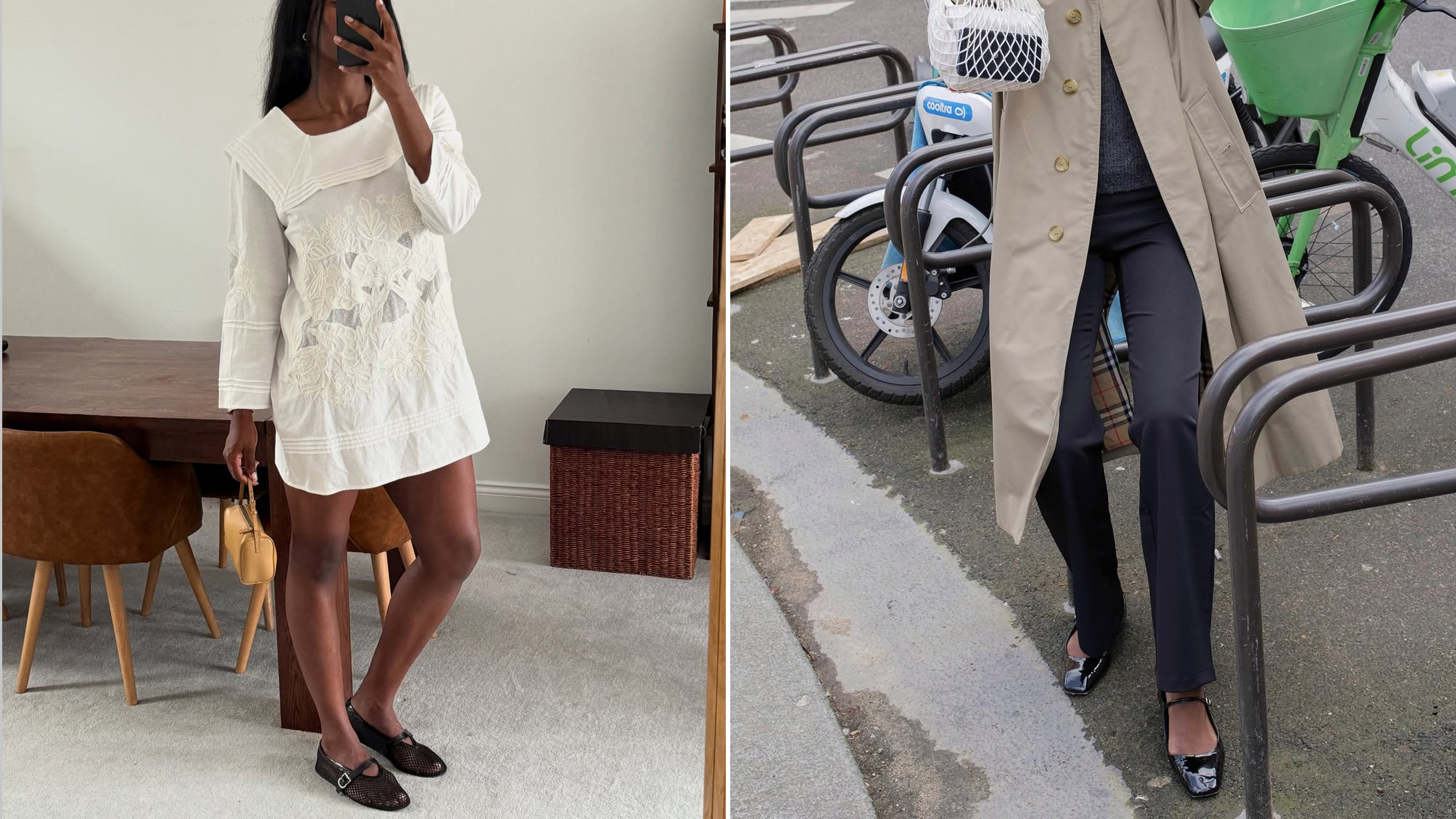 Women wearing mary jane flat shoes.
