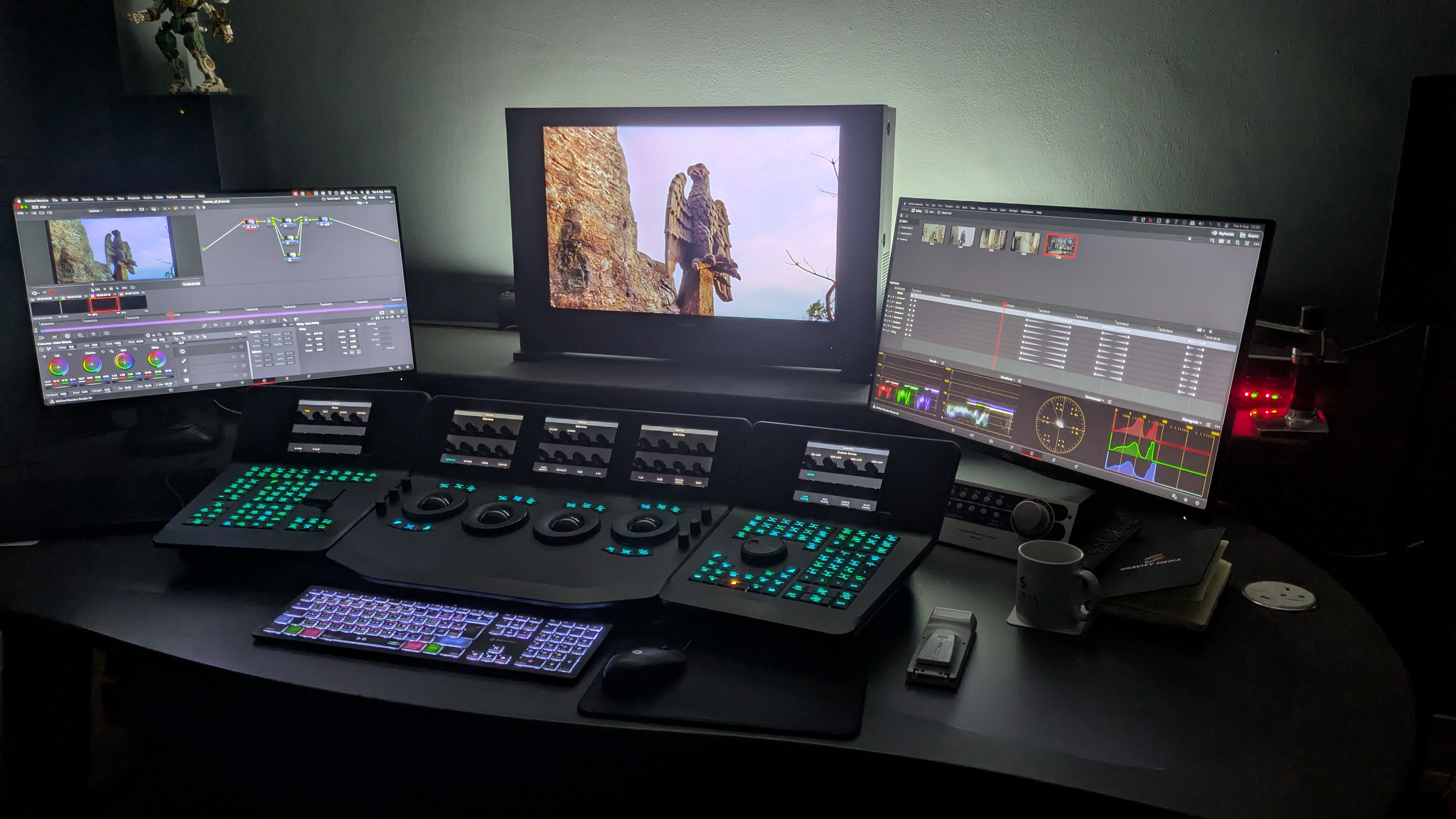 A grading desk at Silversalt Restoration studios, showing color and HDR grading 