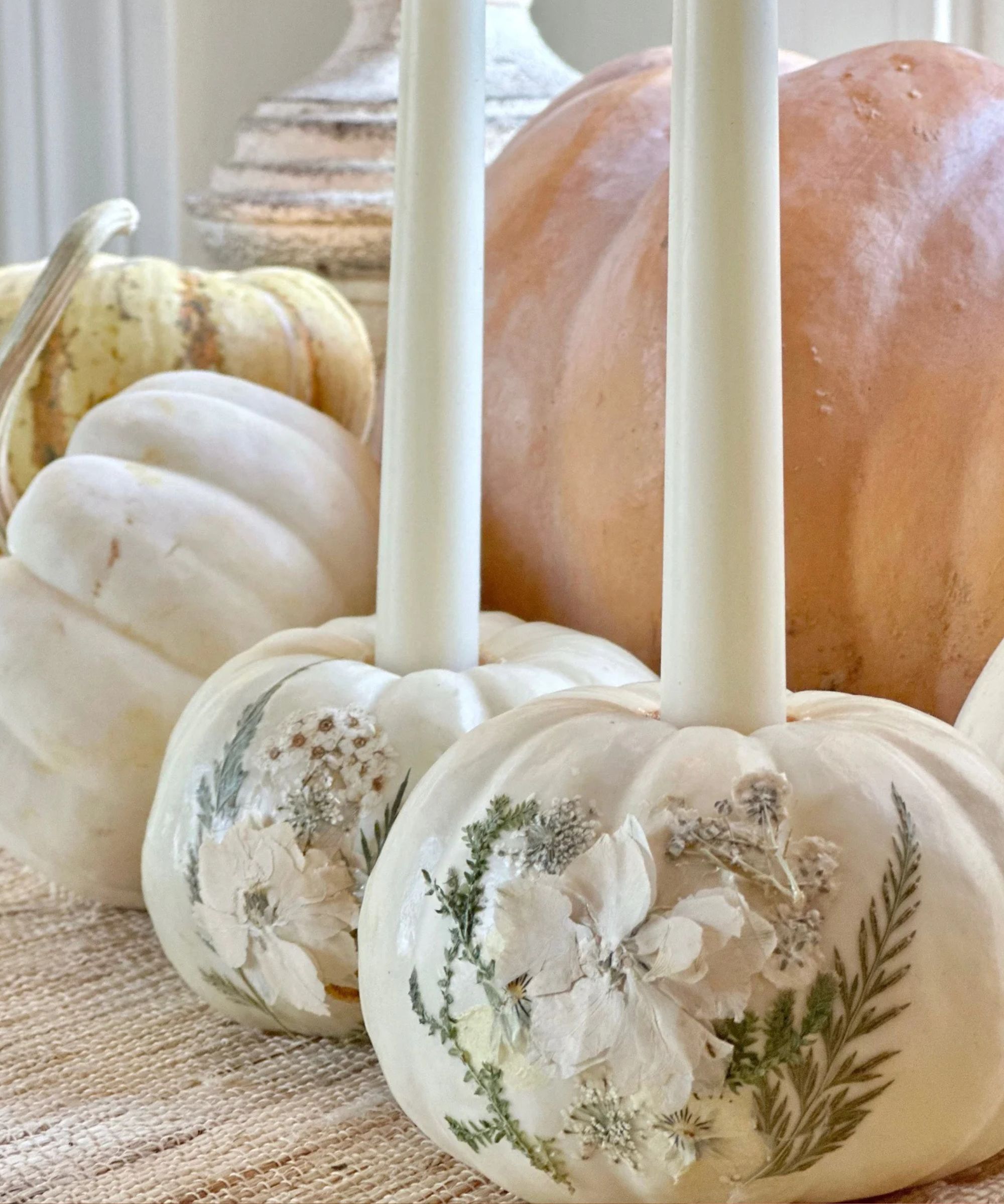 Pumpkins decorated with flowers