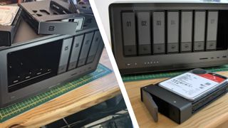 The Ugreen NASync DXP8800 Ultra and NASync DXP8800 Plus during our testing in a home office