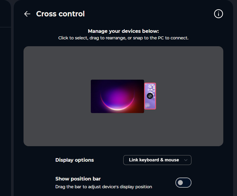 在 Motorola Smart Connect 软件的 Cross Control 中配置虚拟显示器和设备