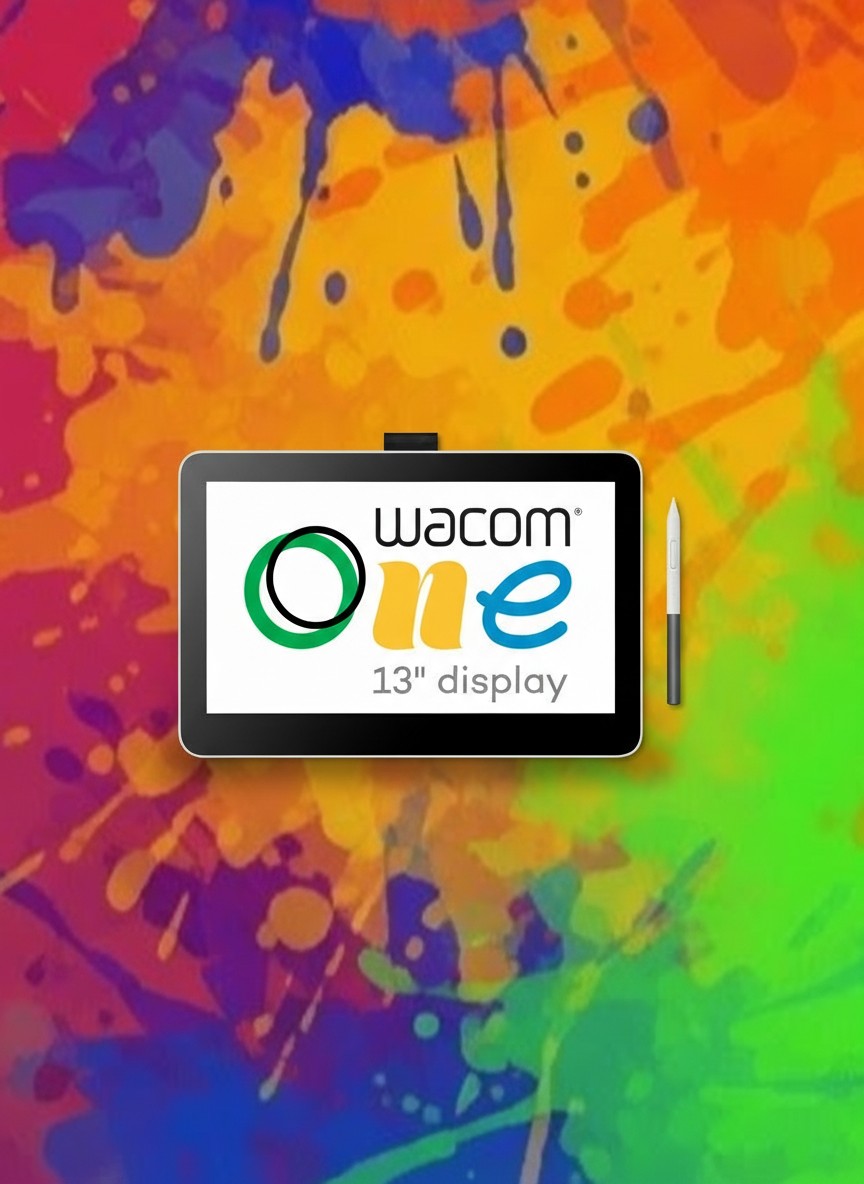 Black drawing tablets on colourful painted backgrounds