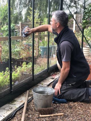 cleaning greenhouse windows