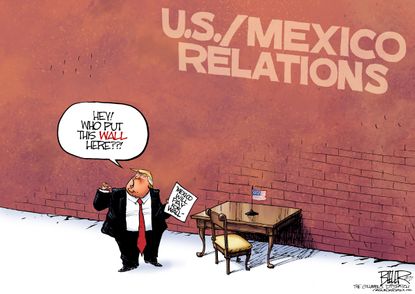 Political Cartoon U.S. Trump United States Mexico relations wall