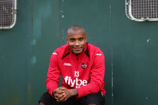 Clinton Morrison of Exeter City poses during the Exeter City FA Cup Media Day at the Cliff Hill training ground on January 6, 2016 in Exeter, England.