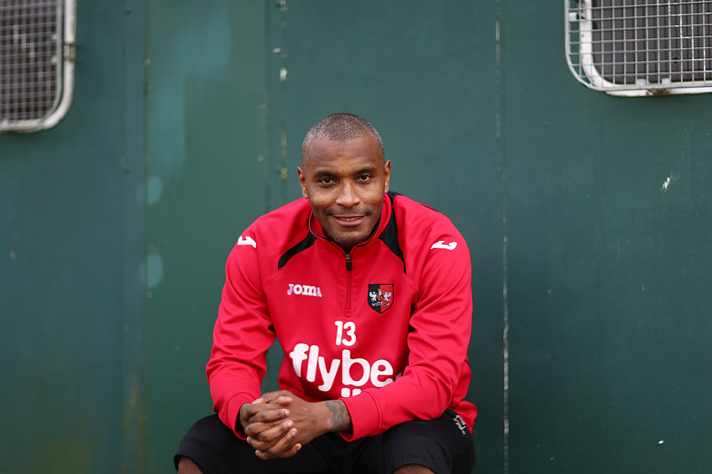 Clinton Morrison of Exeter City poses during the Exeter City FA Cup Media Day at the Cliff Hill training ground on January 6, 2016 in Exeter, England.