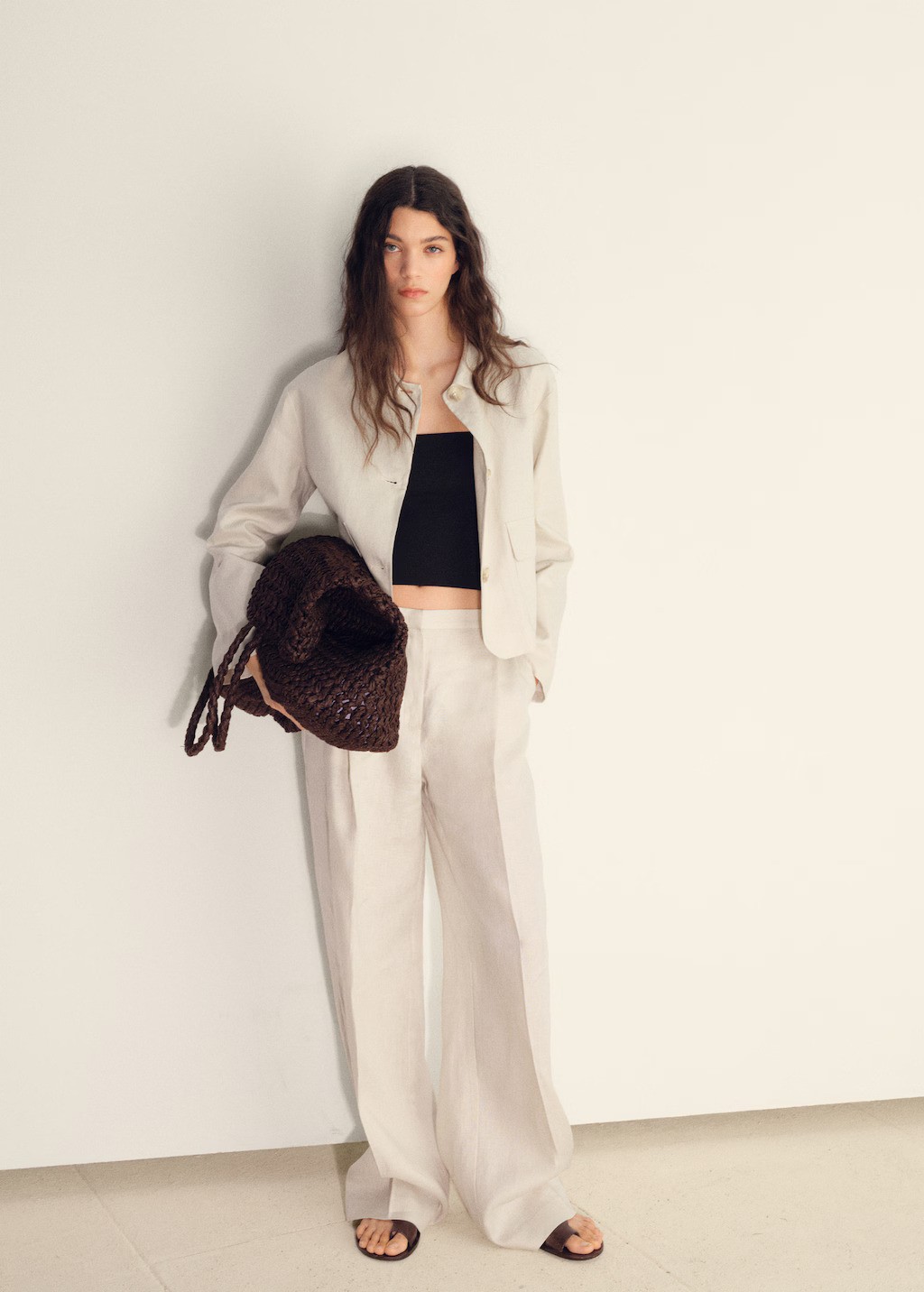 MANGO, Pleated Linen Trousers 