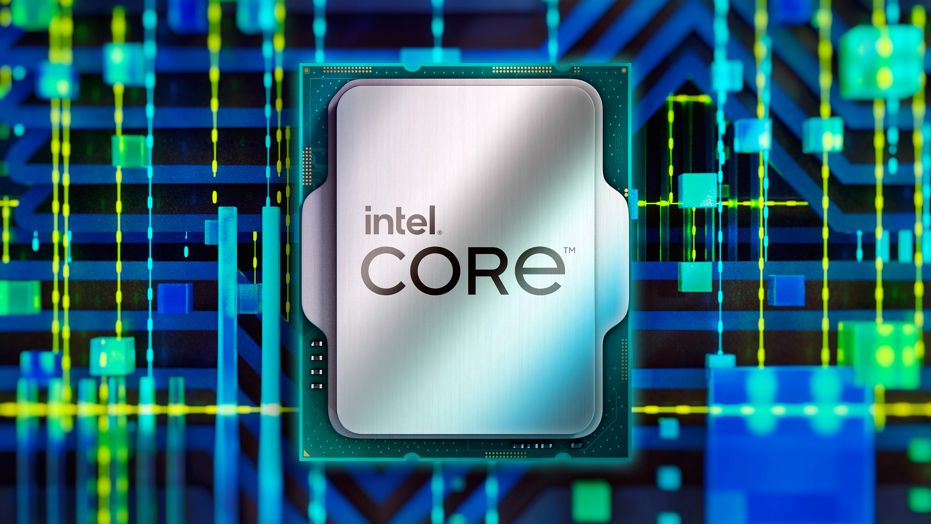 Marketingbild von Intel Alder Lake, das eine CPU mit Intel Core-Logo zeigt