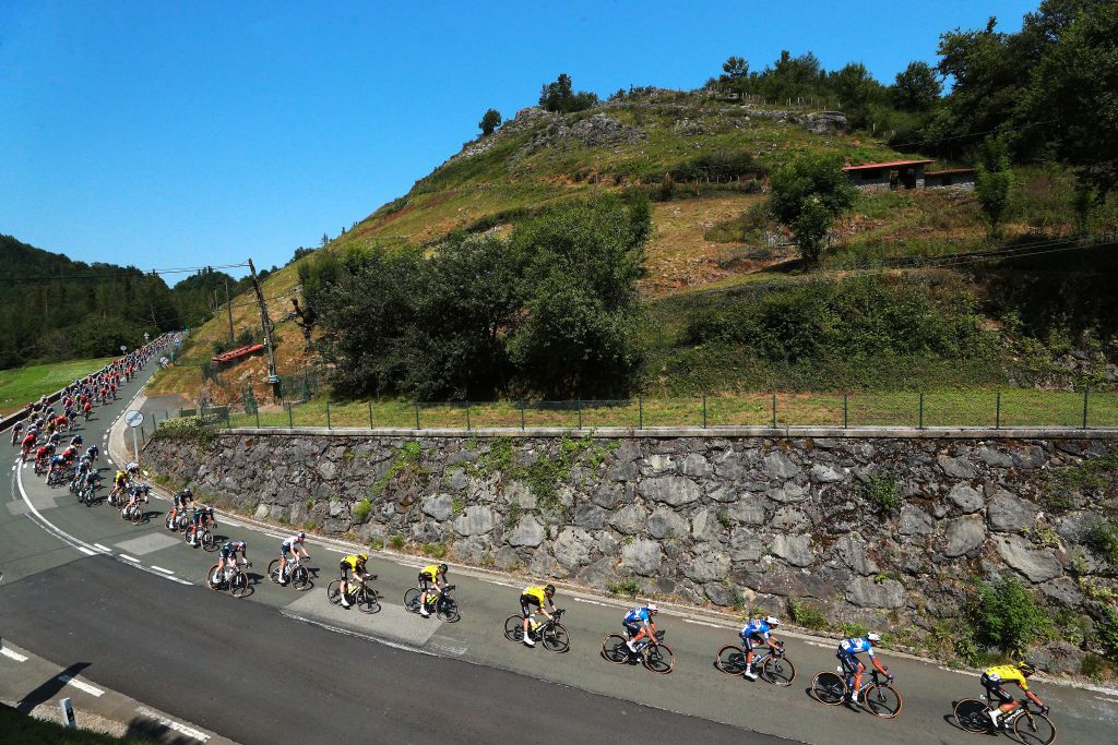 SAN SEBASTIAN SPAIN AUGUST 10 LR Jonas Vingegaard of Denmark Dylan Van Baarle of The Netherlands and Team Visma Lease a Bike Mikel Landa of Spain William Junior Lecerf of Belgium Mattia Cattaneo of Italy and Team Soudal QuickStep Julien Vermote of Belgium and Team Visma Lease a Bike and a general view of the peloton competing during the 44th Donostia San Sebastian Klasikoa 2024 a 236km one day race from San Sebastian to San Sebastian UCIWT on August 10 2024 in San Sebastian Spain Photo by Gonzalo Arroyo MorenoGetty Images