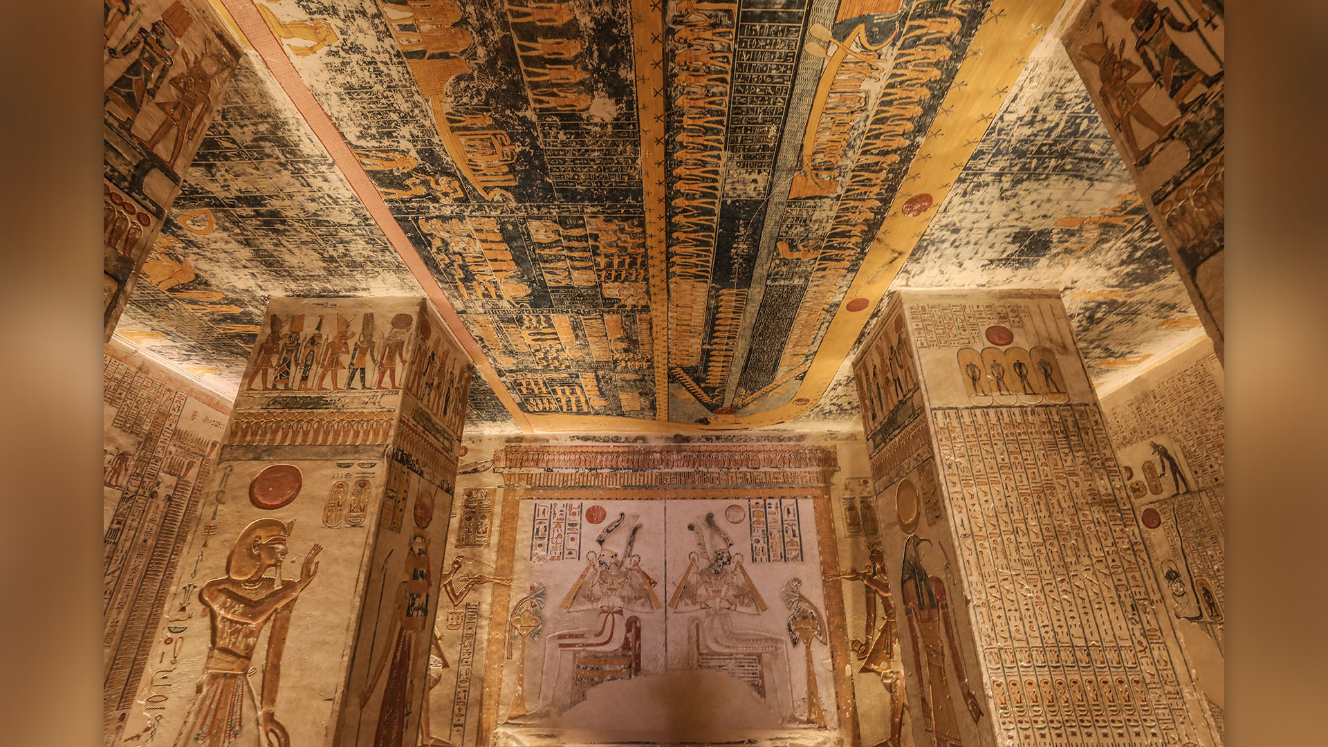 A view from the tombs of V. Ramesses, the fourth pharaoh of the Twentieth Dynasty of Egypt and VI. Ramesses, the fifth ruler of the Twentieth Dynasty of Egypt at Valley of the Kings located on the east bank of the Nile River in Luxor.