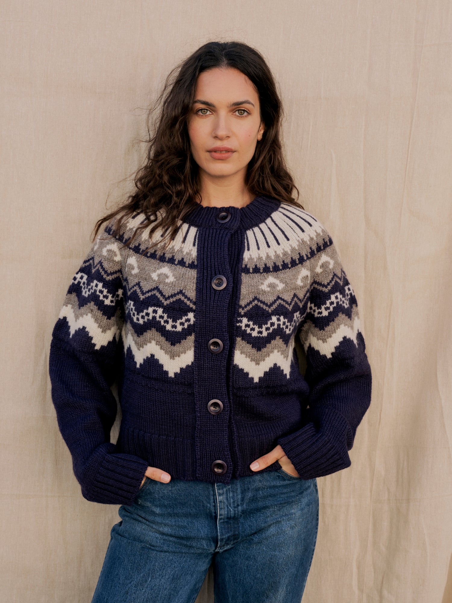 Fleetwood Cardigan in Damson With Mist &amp;amp; Ecru