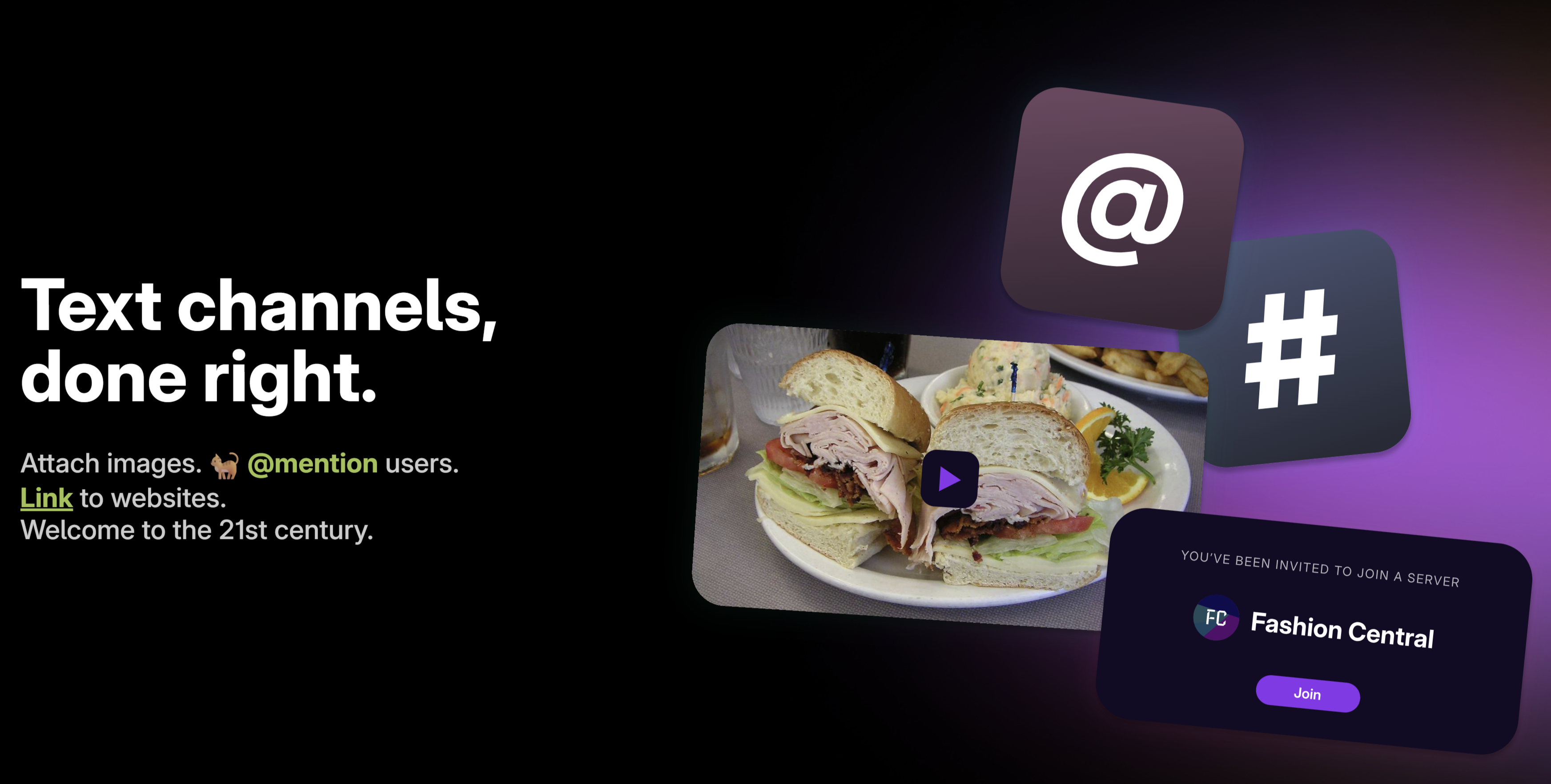 A splash image advertising the chat platform Stoat (formerly Revolt), with text describing it as 'Text channels, done right'.