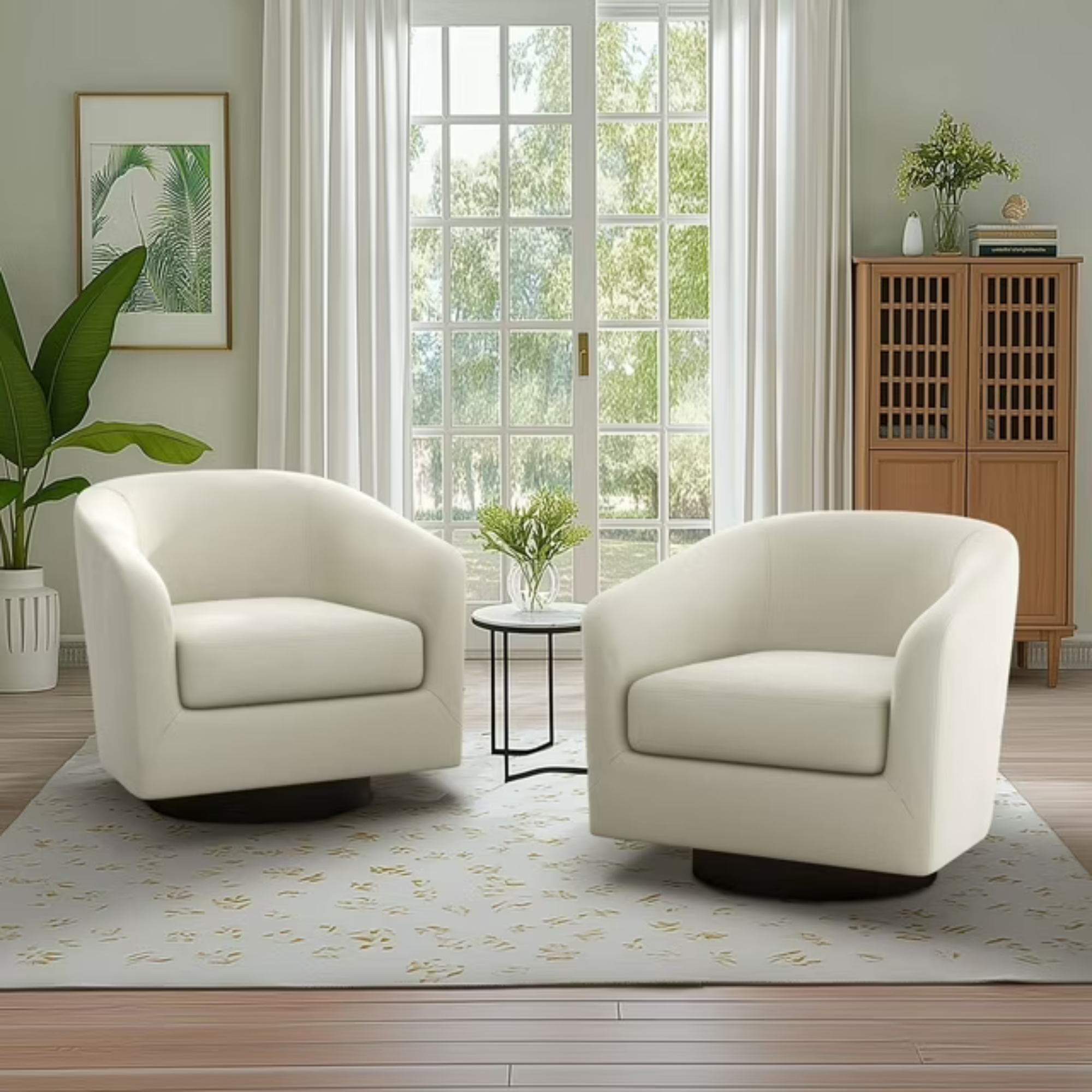 Two beige swivel armchairs from Wayfair