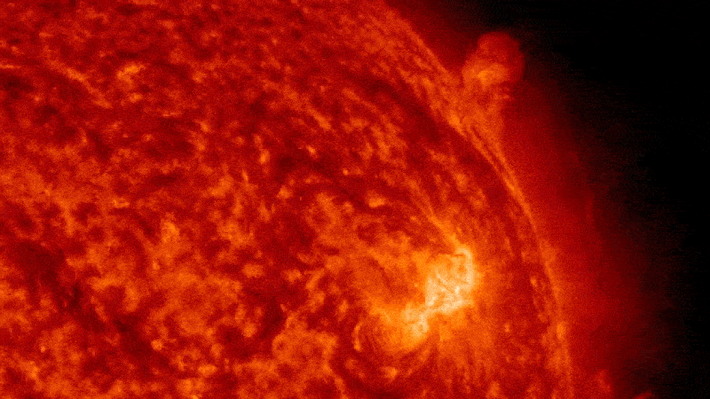 A video clip shows the bright flash of the solar flare on the sun