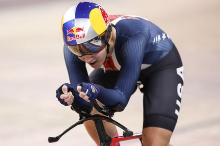The USA&rsquo;s Chloe Dygert on her way to the gold medal &ndash; and the rainbow jersey &ndash; in the women&rsquo;s individual pursuit at the 2020 UCI Track World Championships in Berlin, Germany