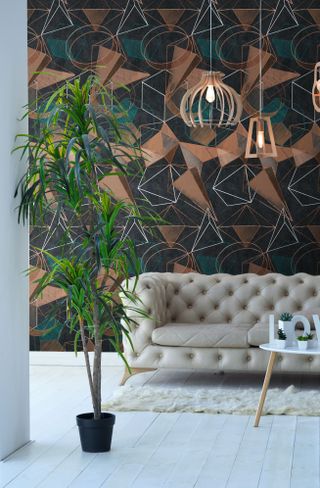 brown and black toned geometric wallpaper by mind the gap