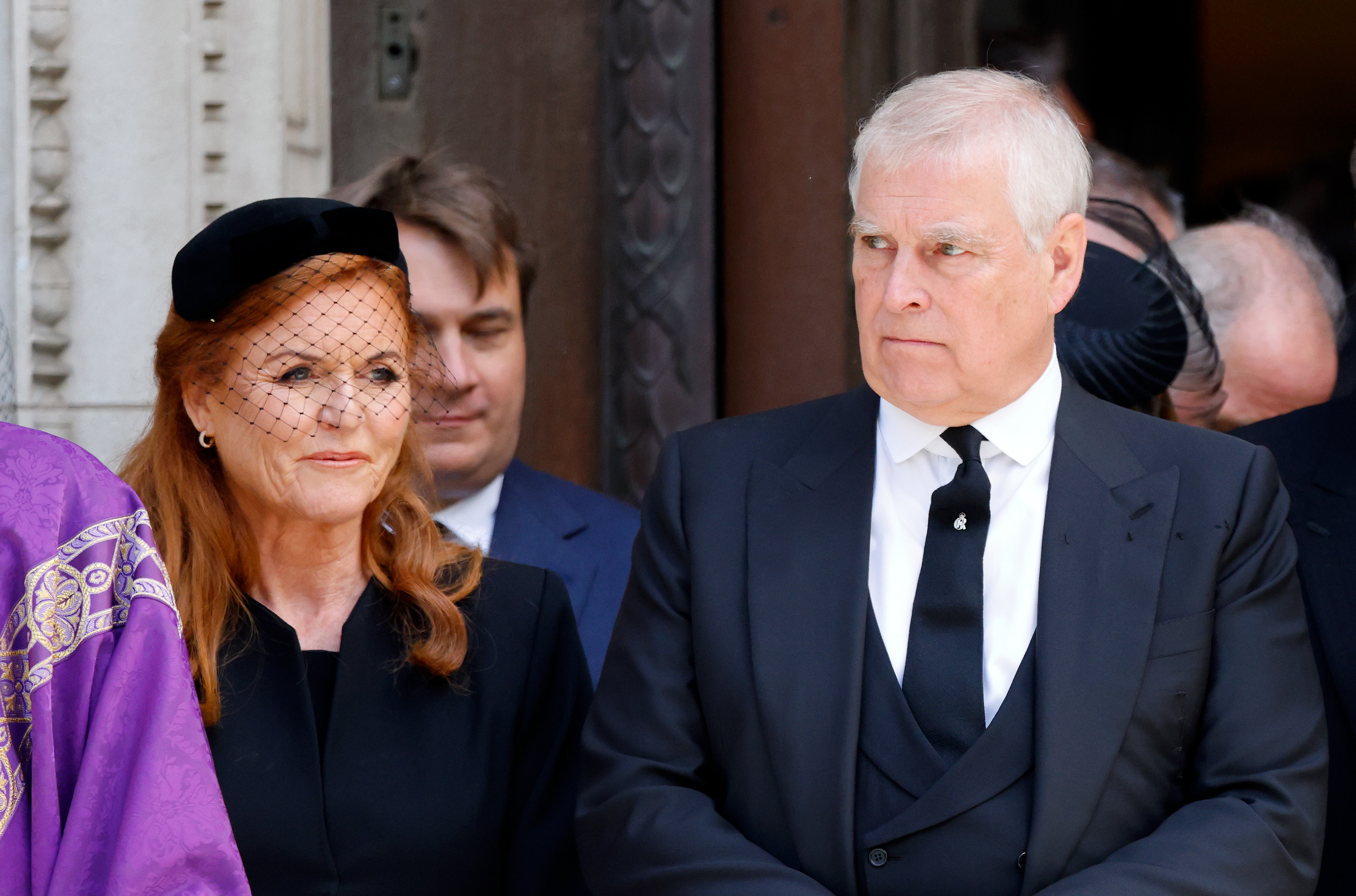 Sarah Ferguson and Andrew Mountbatten-Windsor at the Duchess of Kent's funeral