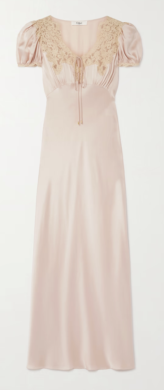 Chlo&amp;eacute;, Lace-Trimmed Silk-Satin Gown