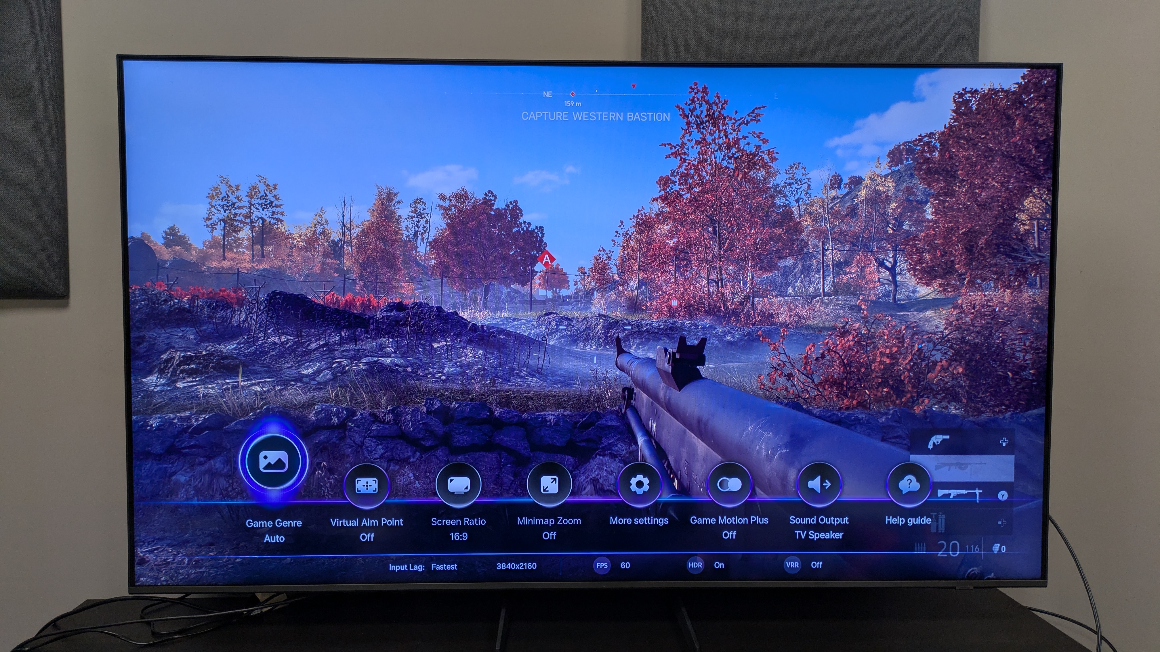 Samsung Q8F with Battlefield V and game menu on screen