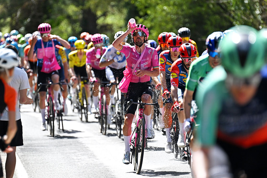 BASAURI, SPAIN - APRIL 08: Ben Healy of Ireland and Team EF Education - EasyPost refreshing during the 65th Itzulia Basque Country 2026, Stage 3 a 152.8km stage from Basauri to Basauri / #UCIWT / on April 08, 2026 in Basauri, Spain. (Photo by Tim de Waele/Getty Images)
