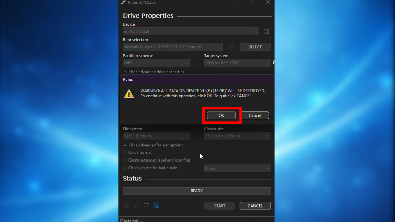 Downloading necessary files and setting up rufus