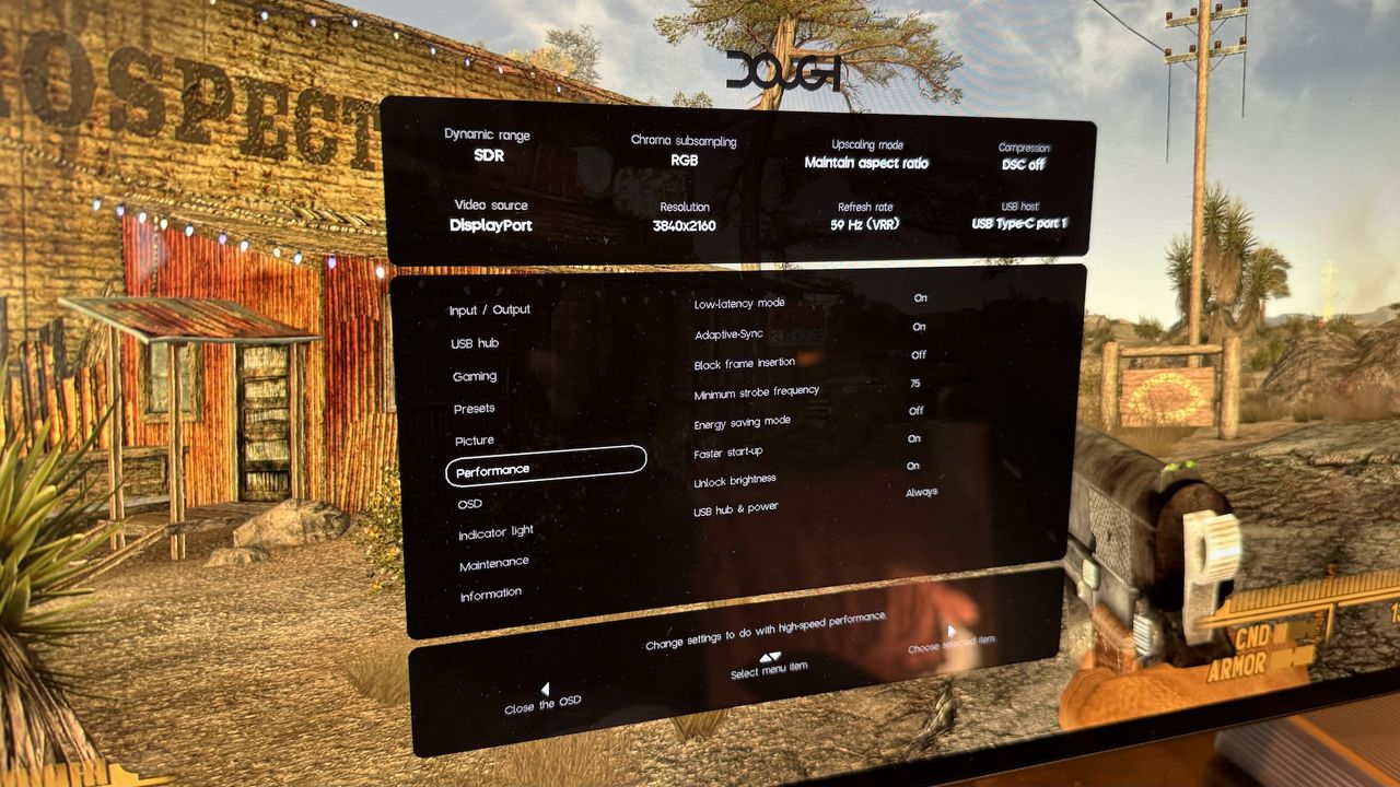 The OSD for the Dough Spectrum Black 27-inch OLED monitor