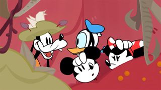 Mickey, Minnie, Goofy, and Donald talking