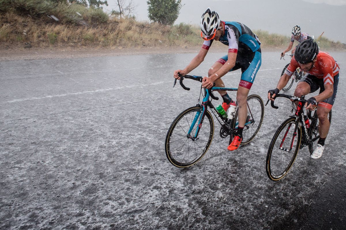 Stage 7 of the Tour of Utah showcased some of the seasons craziest weather. Mid-race a storm blew through the hammered the peloton with heavy rain and hail.