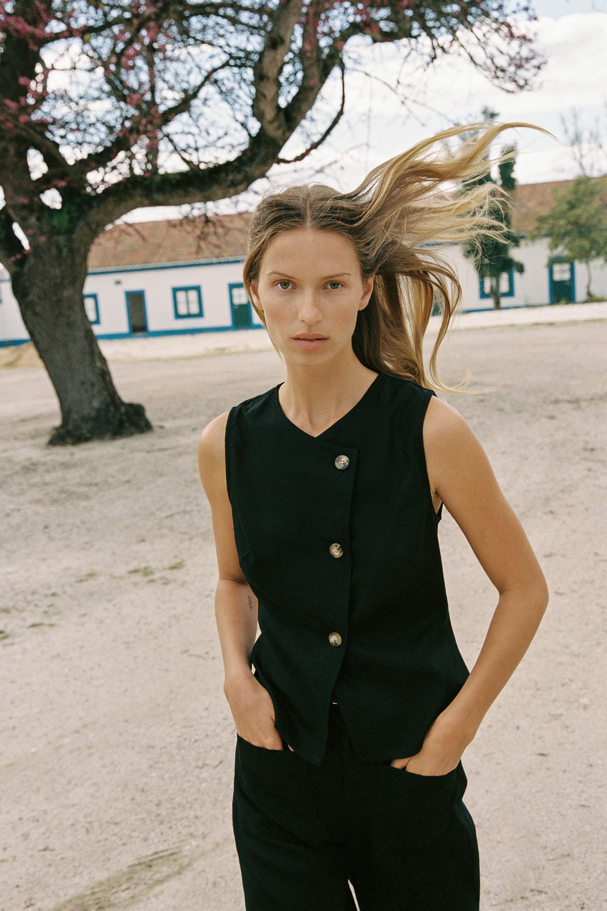 Linen Double-Breasted Waistcoat Top