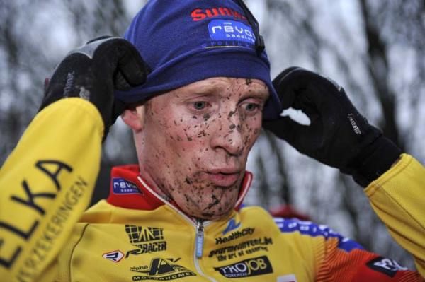 Klaas Vantornout (Sunweb-Revor) bundles up after a hard-fought race in Hoogerheide.