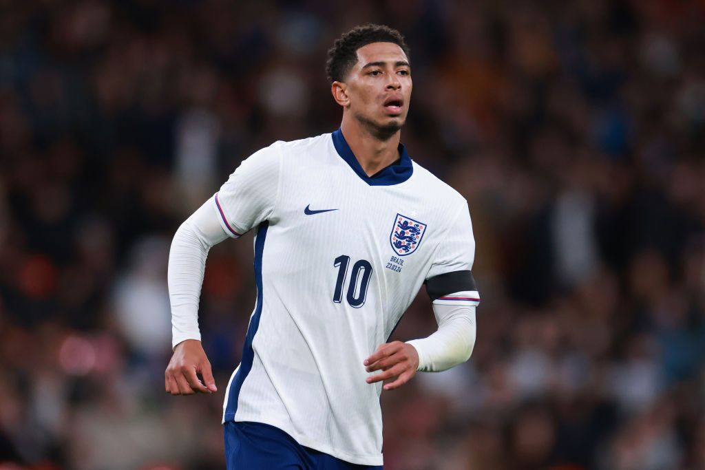 Jude Bellingham of England during the international friendly match between England and Brazil at Wembley Stadium on March 23, 2024 in London, England. (Photo by Marc Atkins/Getty Images) England v Brazil - International Friendly