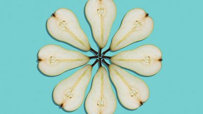 representing a pear-shaped body: half pears arranged in a flower shape