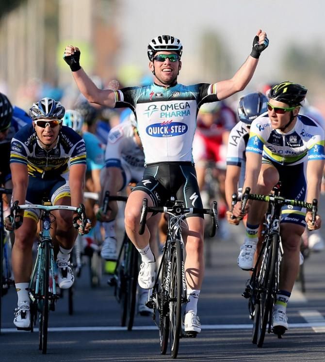 Mark Cavendish's (Omega Pharma QuickStep) wins stage 3 of the Tour of Qatar