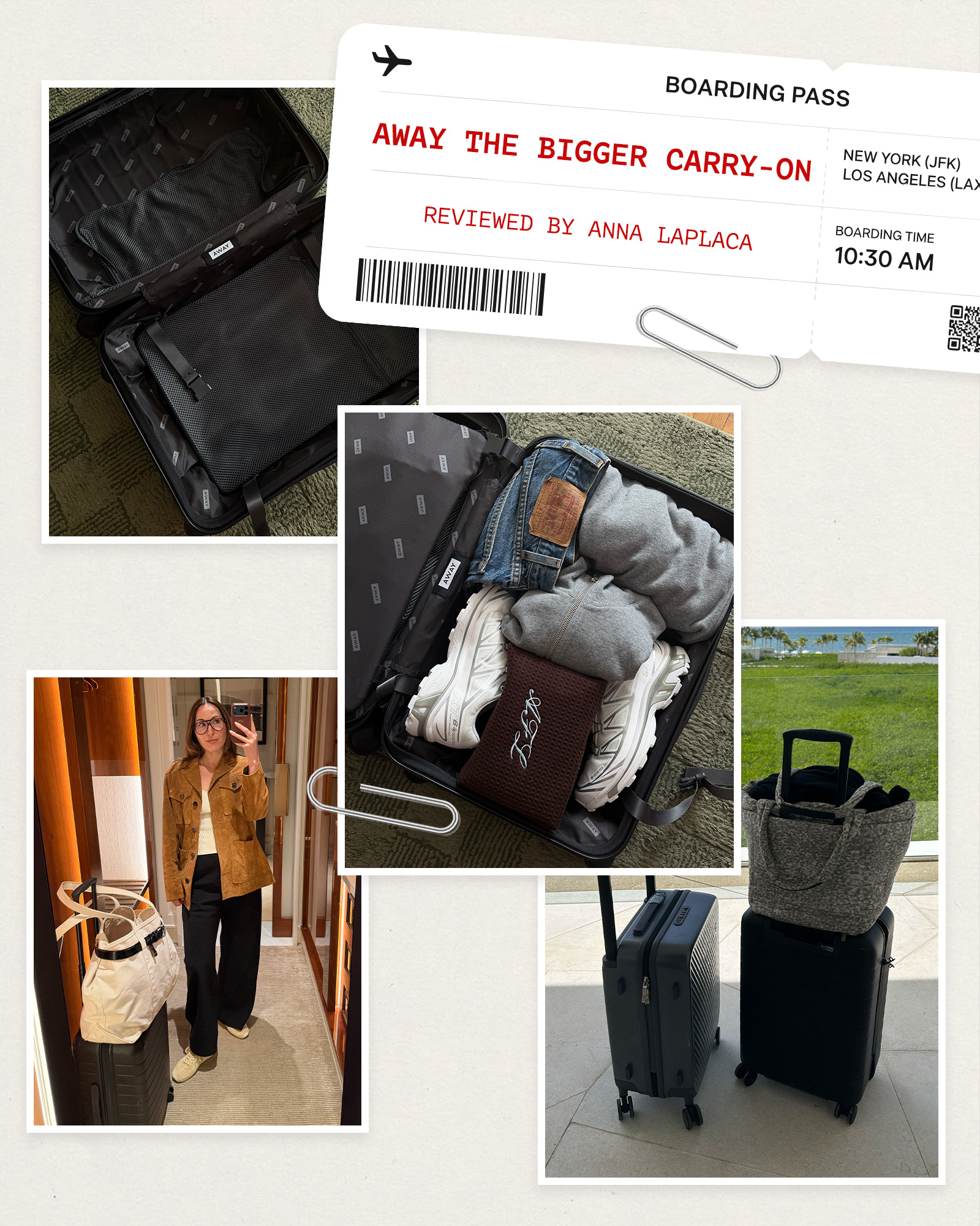 Collage of Away's Bigger Carry-On.