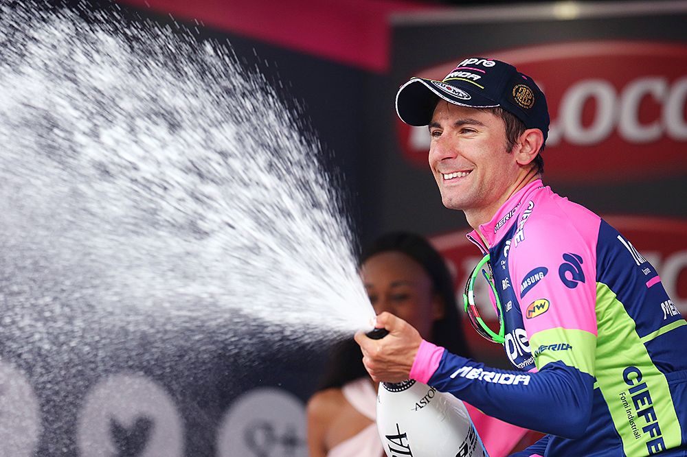 Diego Ulissi (Lampre-Merida) celebrates his stage 7 win on the podium