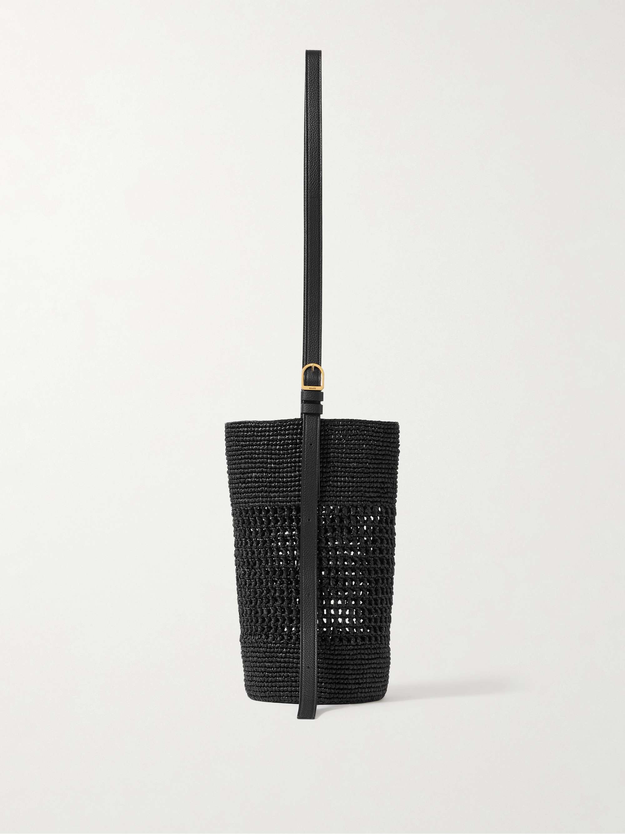 Billie Leather-Trimmed Raffia Bucket Bag