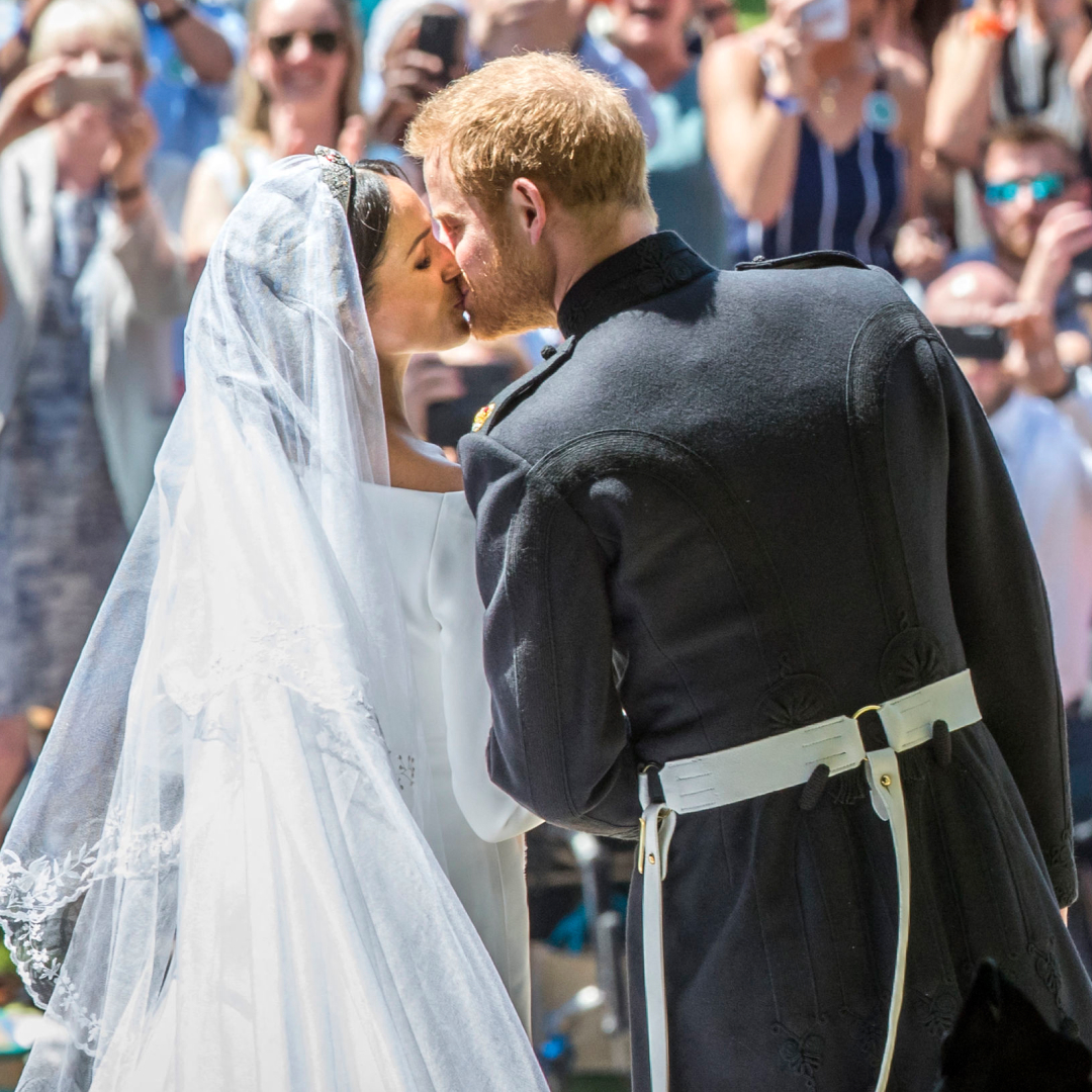 Prince Harry and Meghan Markle kissing on their wedding day