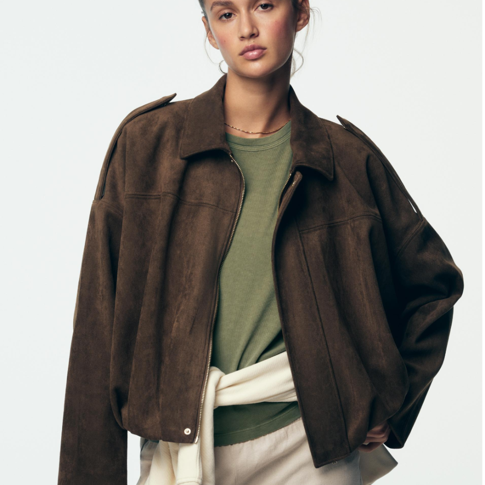 Zara model wearing beige blazer